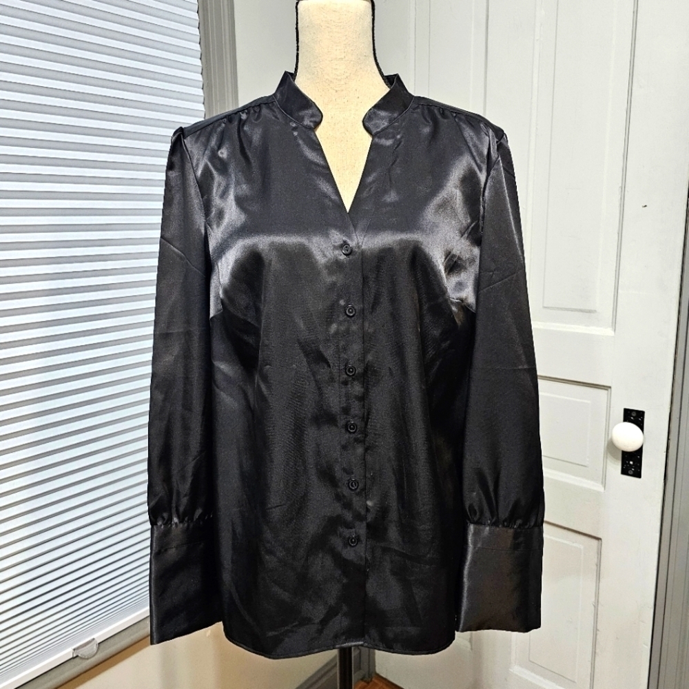 Lane Bryant Long-Sleeve Button-Down Satin Blouse